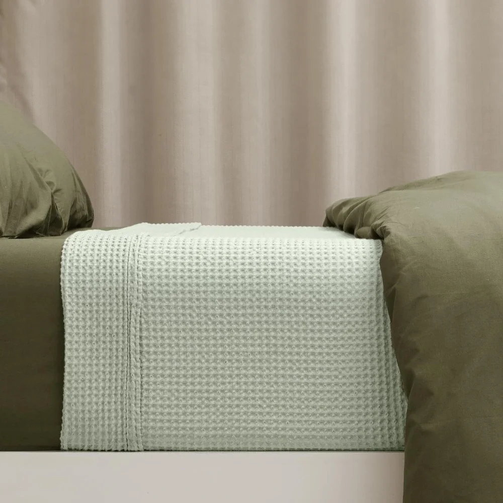 PHF Waffle Weave Blanket Twin Sage Green 100% Cotton Lightweight Breathable NEW